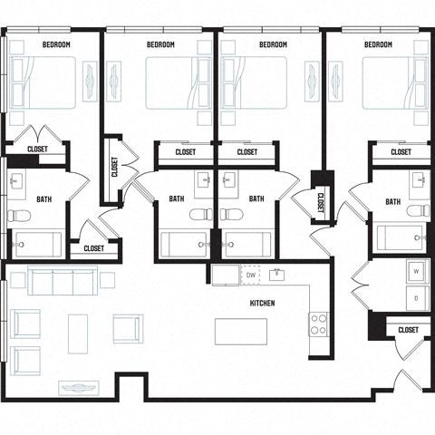 Floor plan for 4 beds, 4 baths, 1473 sqft